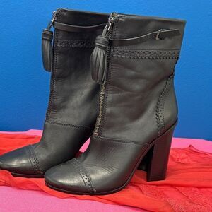 Tory Burch Black Heeled Boots with Tassel Detail